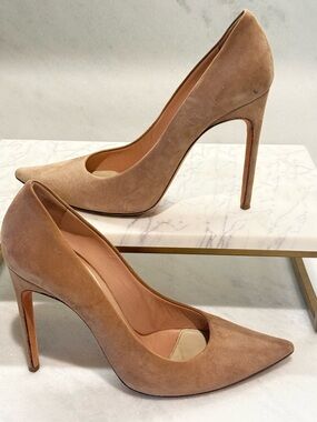 Hervé Léger Suede Pointed Toe Pumps | Nude/Tan | Size 39.5 | Made in Italy